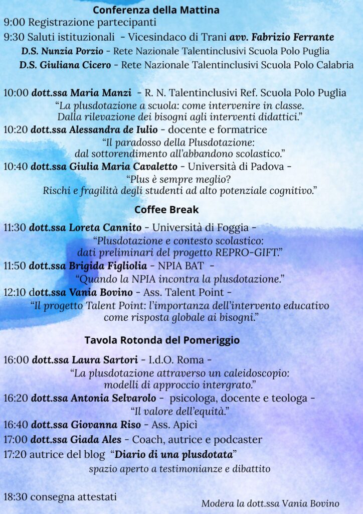 programma del convegno: bambine e bambini gifted - Trani